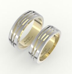 Goud met witgoud trouwring met inkeping design.