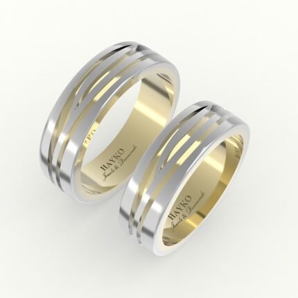 Goud met witgoud trouwring met inkeping design.