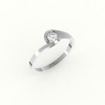 Witgouden verlovingsring met ronde gedraaide zetting diamant.