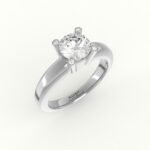 Witgouden solitaire verlovingsring, met diamanten gezet in de pootjes.