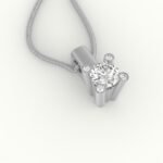 Witgouden hanger, met centrale diamant en diamanten gezet in de pootjes.