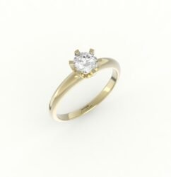 Gouden solitaire ring met zespotige zetting van een diamant.