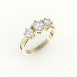 Gouden verlovingsring met design zetting van drie diamanten.