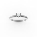 Witgouden verlovingsring met ronde band en diamant in moderne zetting.