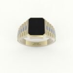 Gouden zegelring met onyx steen en rolex style band.