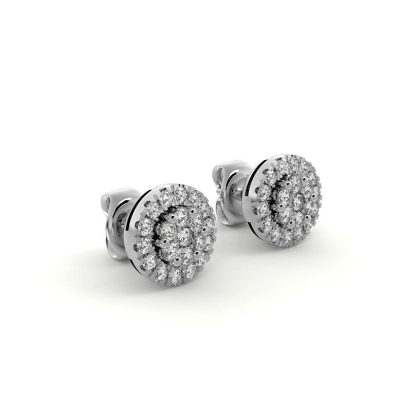 Ronde witgouden oorbellen gezet met diamanten.