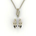 Set van gouden hanger en oorbellen gezet met 3 diamanten per sieraad.