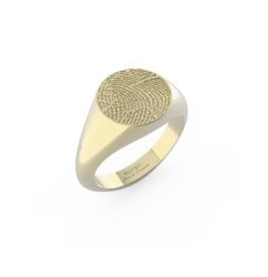 Gouden zegelring met vingerafdruk motief.