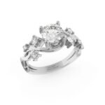 Witgouden ring met gecompliceerde zetting van diamanten.
