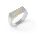 Witgouden zegelring met rechthoekige zegel en gouden decoratie.